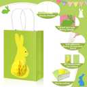 Blosssound 18 Sets Easter Gift Bags with Handles Bulk Bunny Birthday Color Treat Candy Goodie Snack Party Favor Bag with Honeycomb Ball for Easter Egg Hunt Gift Wrapping Party Supplies