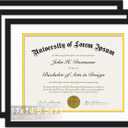 Fxojyvo Black 11 x 14 Diploma Frame Set of 3, Display Document 8.5x11 with Mat or 11x14 Without Mat, Certificate Frame with Black&Gold Mat for Masters Associates Bachelor Degree  3 Packs