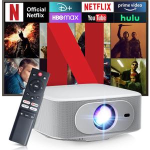 [Netflix Licensed] Smart Projector with Built-in Apps, Wifi Bluetooth, 1080P Native 4K Mini Projector, 400 ANSI Lumen, Auto Keystone/Electric Focus, Android 13 NTV, Outdoor Movie Projector, by Salange (white)
