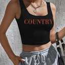 Western Tank Top Country Music Crop Tops Im The Problem Shirt Cowgirl Shirts Country Music Ribbed Knit Crop Top (Black, XXL)