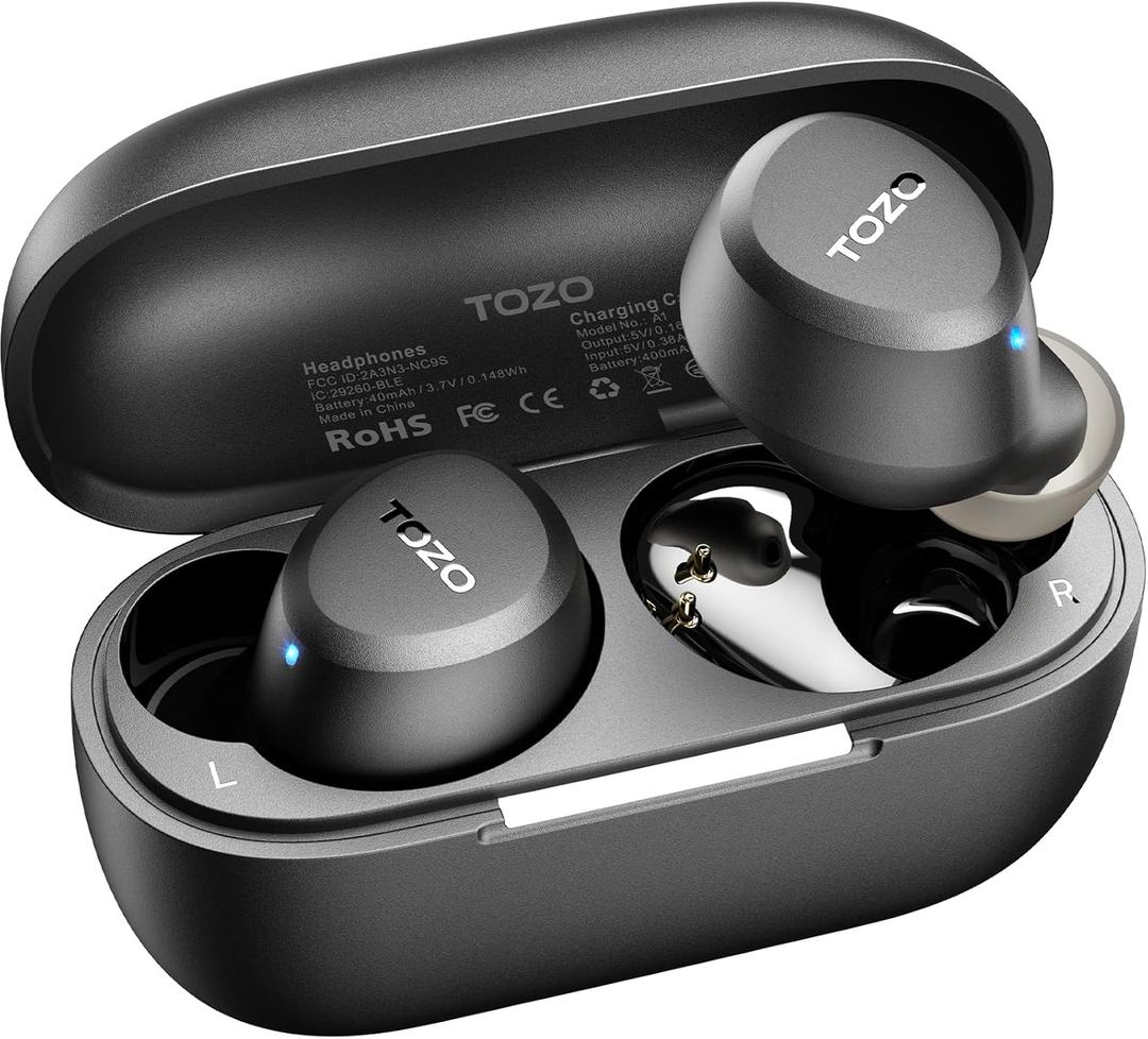 TOZO A1 Wireless Earbuds Bluetooth 5.3 Light Weight in Ear IPX5 Waterproof Headphones 2 Mic for AI Calls, Immersive Premium Sound Bass Headset with Charging Case, 32 Presets EQ Customization via App (Small, Black)