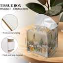 Grace Yonks Christmas Tissue Box Cover Square, Church and Village Lights Design Cube Case for Facial Tissues, 5.2" PU Leather. (090)