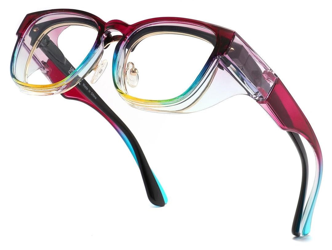 Alsenor Safety Glasses Anti Fog Goggles Fit Over Prescription Eyewear For ANSI Z87.1 Certified Oversized Eyeglasses For Men Women (Oversized-Rainbow)