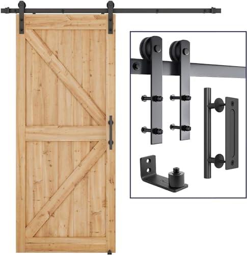 SMARTSTANDARD 6.8 FT Heavy Duty Sturdy Sliding Barn Door Hardware Kit, Gray, Kit Only