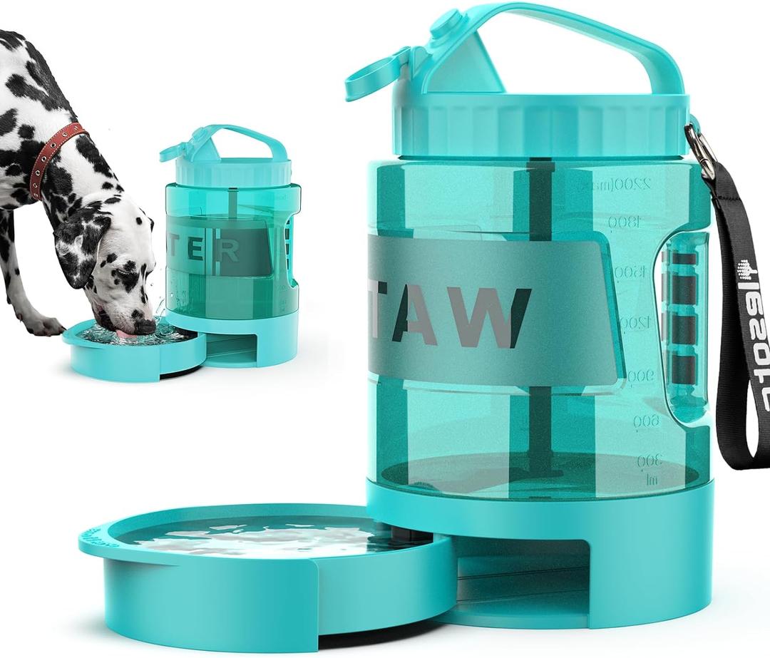 77oz Portable Dog Water Bottle, Large Travel Water Bowls for Dogs Camping Essentials Hiking Park Traveling Beach Walk Accessories, Dog Water Bowl Dispenser with Pull-Out Drinking Bowl, BPA Free (Light Blue)
