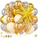 2 x 52pcs Gold White Silver Graduation Themed Balloons - Class Of 2026 Decor Kit With Confetti Starburst Balloons For Grad, Wedding, New Year Backdrop,Engagement Party Arch Decoration
