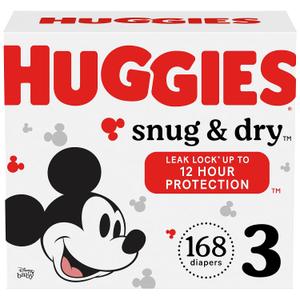 HUGGIES Snug & Dry Baby Diapers, Size 3, 168 ct, 12.600 Lb