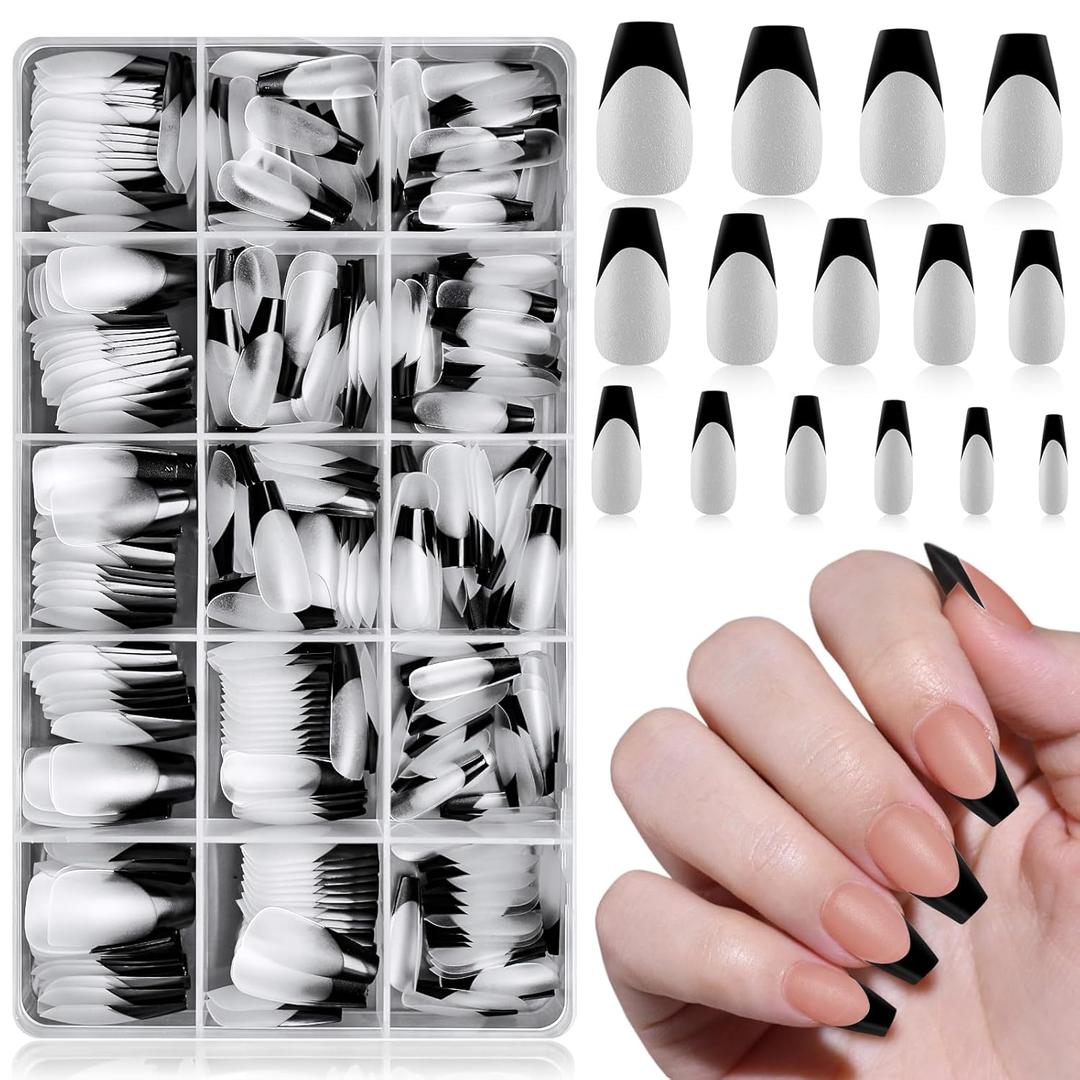 300pc Medium Coffin Nail Tips Fake Nails French Tip Press on Nails Medium Acrylic Nails Clear Nail Tips Full Cover False Nail Artificial Fingernail, 15 Sizes Matte Soft Gel Nail Extensions