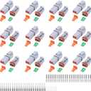 102PCS 2 Pin Way Deutsch DT Gray Connector 12 SetSize 16 Solid Contacts Waterproof Electrical Wire Connector with Seal Plug for Truck, Off-Road Vehicles, Marine, Motorcycle Wiring