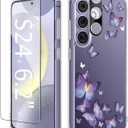 GVIEWIN Compatible with Samsung Galaxy S24 Case Floral, with Screen & Camera Lens Protector, Hard PC&TPU Bumper Clear Shockproof Protective for Galaxy S24 Phone Case Women 6.2"(Alluring Butterfly)