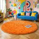Amdrebio Orange Round Circle Rug 4Ft for Bedroom Living Room, Fluffy Fuzzy Area Rugs for Kids Room Decor Aesthetic, Cute Furry Plush Shag Carpet for Toddler Teen Girls Boys Baby Nursery Dorm Playroom