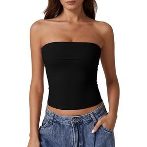 QINSEN Women's Tube Tops Strapless Bandeau Tops Double Lined Slim Fit Summer Going Out Tank Tops, Large