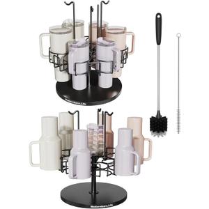 Water Bottle Organizer for Cabinet or Counter - Rotating Non-Slip Tumbler Organizer Holder for Stanley 40 Oz Cup with Handle - 2-In-1 Tumbler Display Storage Rack & Water Bottle Drying Rack - Black