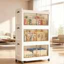 472QT Stackable Storage Bins with Lid,118Gal Closet Organizers and Plastic Cabinets Shelves, Collapsible Drawers, Foldable Boxes with Wheels for Home Office, 3Pack (Clear Door, 31inch)