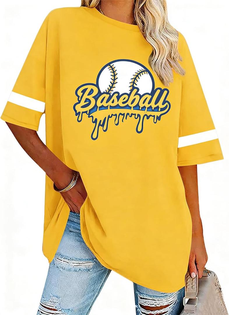 MNLYBABY Baseball Shirts for Women Oversized Baseball Sports Fan Shirt Game Day Casual Short Sleeve Tee Tops