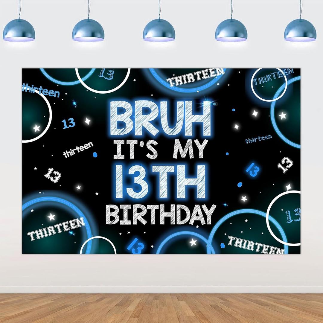 Bruh Its My Birthday Decor for Boy 5 * 3ft Bruh It's My 13th Birthday Backdrop Banner Bro I'm 13 Teens Birth Day Party Decor Its My Birth Day Banner Blue Black Teenager 13th Bday Party