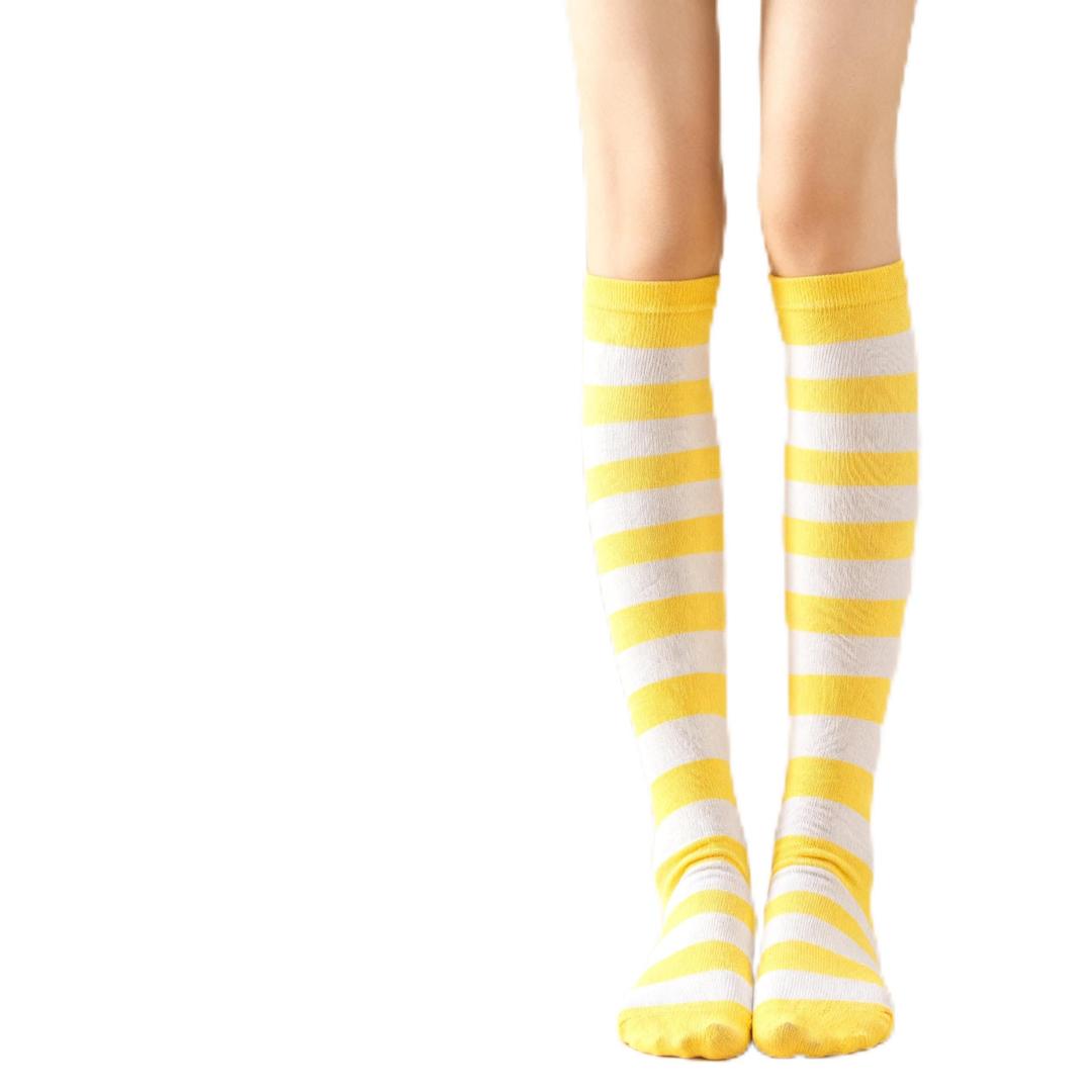 DOREMIYA Women's Knee length Striped Socks Outdoor Sports Dopamine Vitality Cute Music Festival Role Playing Program Performance White Yellow Socks (Yellow)