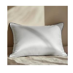 Pure Silk Pillowcase Size - Perfect for Hair and Skin, Preventing Wrinkles - Easy Care - Naturally Cooling Silk Pillow Cover with Hidden Zipper ( White, Black Piping), 35 x 17