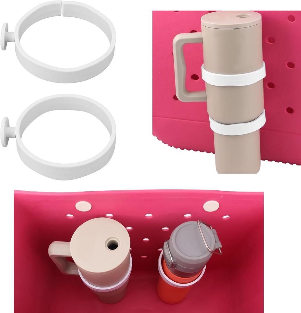 4 x 2pcs Cup Holder for Bogg Bag Compatible with Stanley 30oz 40oz Water Bottle, Drink Holder Plastic Insert for Bogg Bag & Simply Southern Beach Totes Accessories (white)