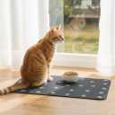 2 x Cat Food Mat Absorbent Dog Mat for Food and Water Non Slip Quick Dry Dog Bowl Mats for Floors 19" X 12" Paw Dark Gray