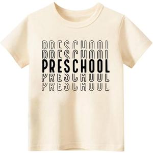 Kids Toddler Baby Boys Girls Back to School Shirt First Day of Preschool T-Shirt Short Sleeve Top (Beige)