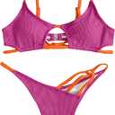 ZAFUL Women's Sexy Cutout Bikini Thong Bikini Set Color Block Swimsuit Tie Back Two Piece Swimsuit Bathing Suit (2-Rose, S)