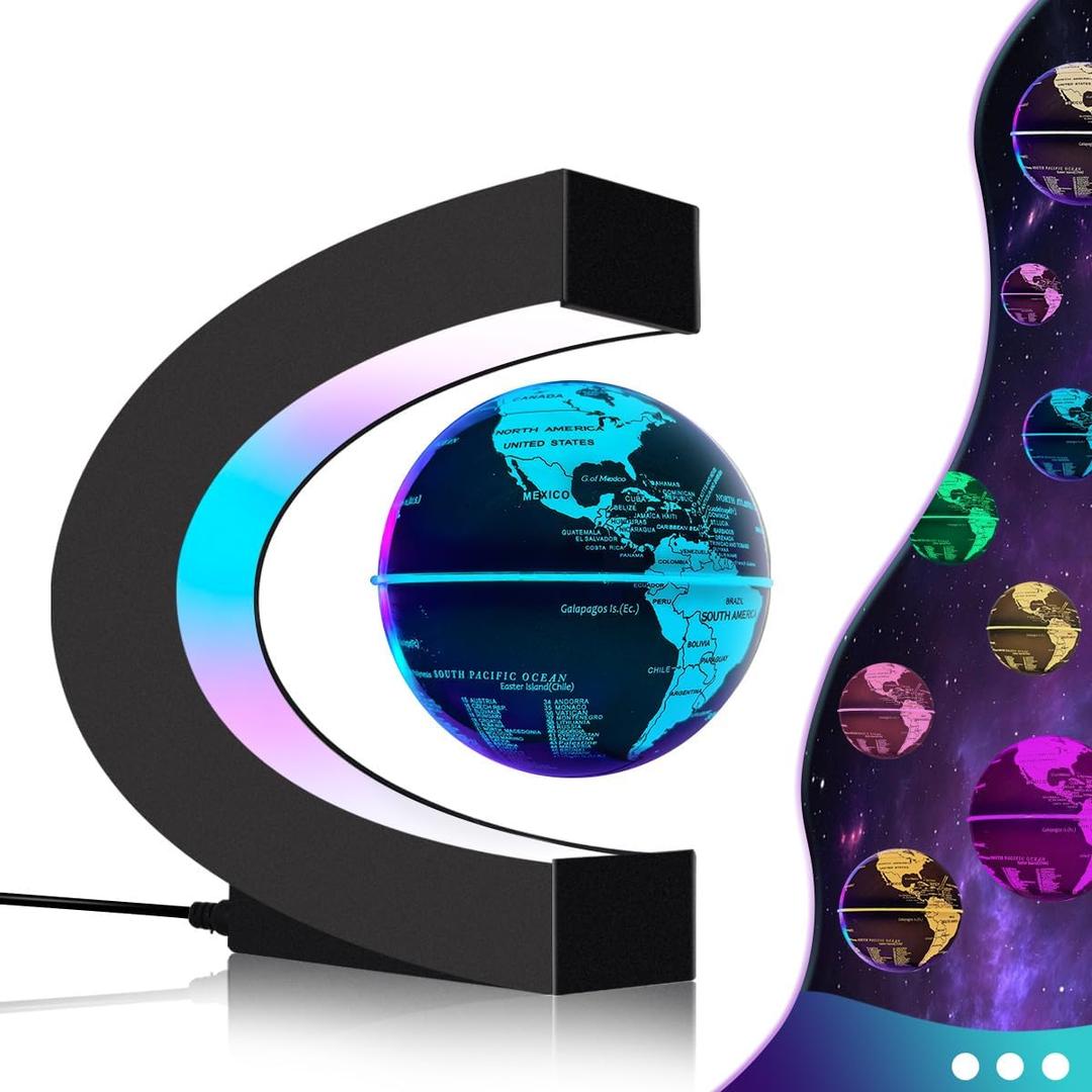 Magnetic Levitating Floating Globe with 7 Colored Lamp, Cool Tech Gadgets Gifts World Globe for Men Father Boy Girls, Birthday Gifts Office Home Desk Decor Display Frame