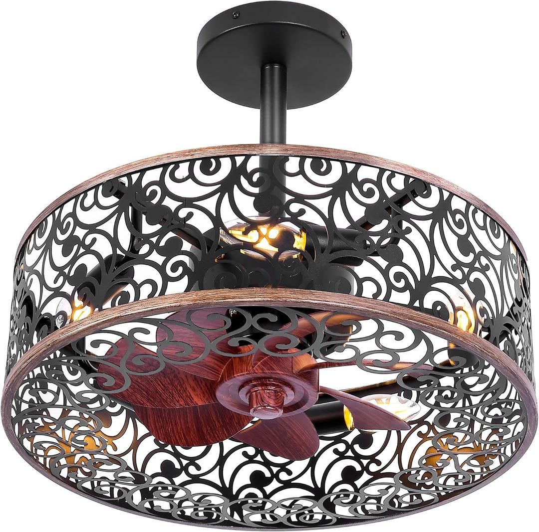 REDSTAR Ceiling Fans with Lights-Small Farmhouse Ceiling Fan with Light and Remote, Industrial Caged Ceiling Fan Light for Living Room, Bedroom, Kitchen, 17.7in