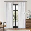 Snow White Pleated Linen Blackout Curtains 84 Inches Long for Bedroom Living Room Pinch Pleat Black Out Thermal Insulated Ring Hooks Back Tab Room Darkening Elegant Drapes Window Curtains with Liner (40"W x 84"L (Pack of 2))