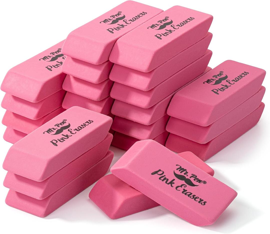 Mr. Pen- Pink Pencil Eraser, 24 Pack, Mr Pen Erasers for Pencils, Large Erasers Bullk, Smudge and Latex Free, for School, Office, for Students