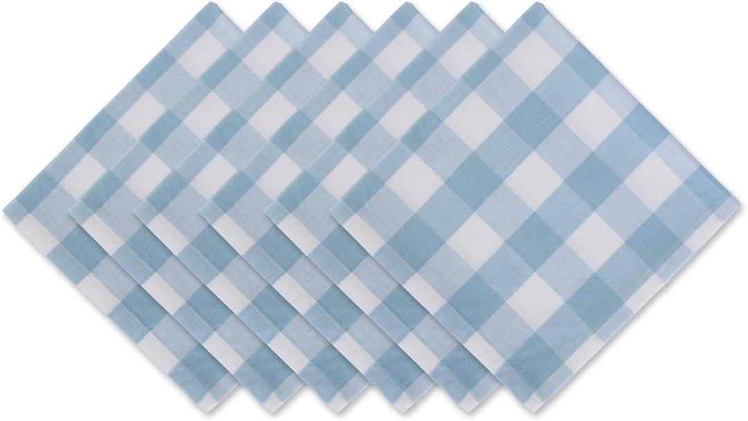 DII Buffalo Check Collection, Classic Farmhouse Cloth Napkin Set, 20x20, Light Blue & White, 6 Piece