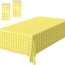 2 Pack Yellow Gingham Tablecloth 54  108 Inch Yellow and White Checkered Table Cloth Plastic Rectangle Table Cover for Picnic Birthday Baby Shower Party Gingham Tablecloth Diaposable