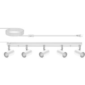 AUQUEE 5 Light Track Lighting Kit,White 5 Way Modern Plug in Ceiling Spotlight,Industrial LED Wall Light for Kitchen Cabinet Gallery Bar Hallway Living Room,Rocker Switch,15 Foot Cord(No Bulb), Large