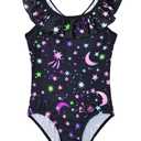 Bathing Suits for Girls Size 120 Black Stars Swimwear Shoulder Ruffle Swimsuits