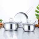 3pcs/set Stainless Steel Cookware Set Milk Pot Kit Induction Cooker Cooking Pan for Home Flat Bottom Frying Pan Soup Kitchen (A)