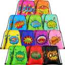 Sadnyy 24 Pcs Hero Party Favors Bags Gifts for Birthday Party Decoration Supplies Comic Heroes Drawstring Backpacks Colorful Boom Wow Pow Goody Candy Treat Gift Bag Bulk, 12 Designs