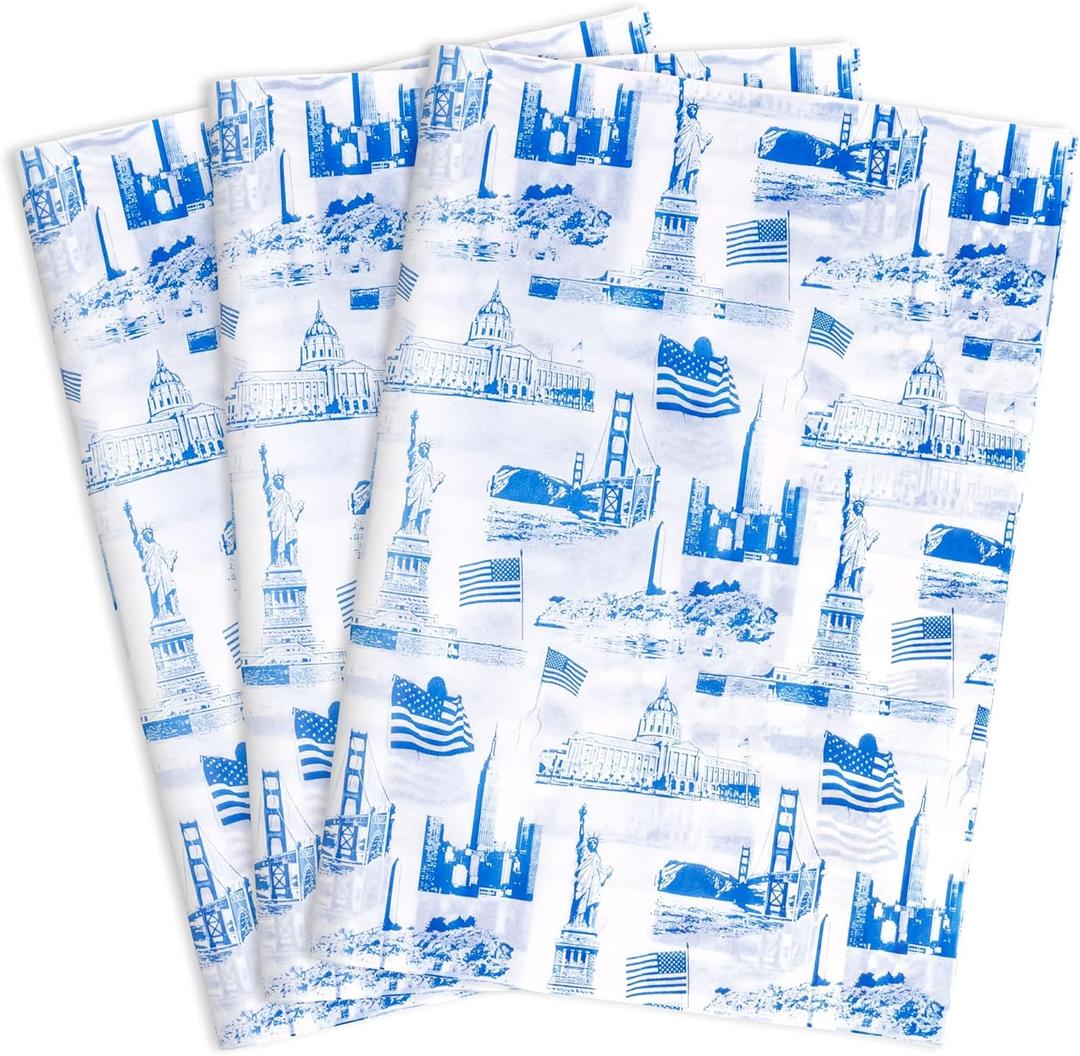 2 x MR FIVE 60 Sheets Blue American Buildings Tissue Paper Bulk,14" x 20",Blue Iconic Buildings Pattern Tissue Paper for Gift Bags,Blue Tissue Paper for Independence Day 4th of July Holiday Party