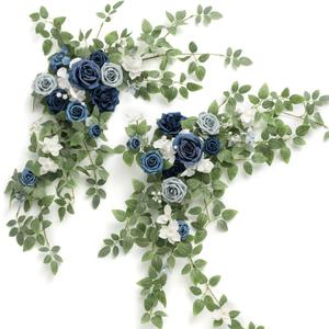 Ling's moment 2PCS Dusty Blue Artificial Floral Swags Centerpieces Wedding Flower Rose Garland Greenery Arrangements for Sweetheart Table Decor Backdrop Arch Flowers Wall Home Garden Decorations