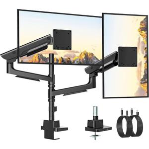 monTEK Sleek Aluminum Monitor Arm for 1757 Ultrawide Screens up to 59.4 lbs, USB 3.0 A/C, Heavy Duty Dual Monitor Arm Desk Mount, Pneumatic Lift, Quick-Release Plate, Clamp/Grommet, Max VESA 100x100