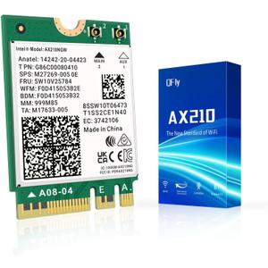 QFly AX210NGW WiFi 6E M.2 2230/NGFF Wireless Card with Bluetooth 5.3, Tri-Band 5374Mbps Network Adapter for Laptop Support Windows 10/11 (64bit)