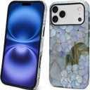 Compatible with iPhone 17 Pro Max Case - Dual-Layer Protection, Hard Shell with Silicone Interior,Slim Scratch Resistant Shockproof for Woman Men - Blue Hydrangea Stained Glass