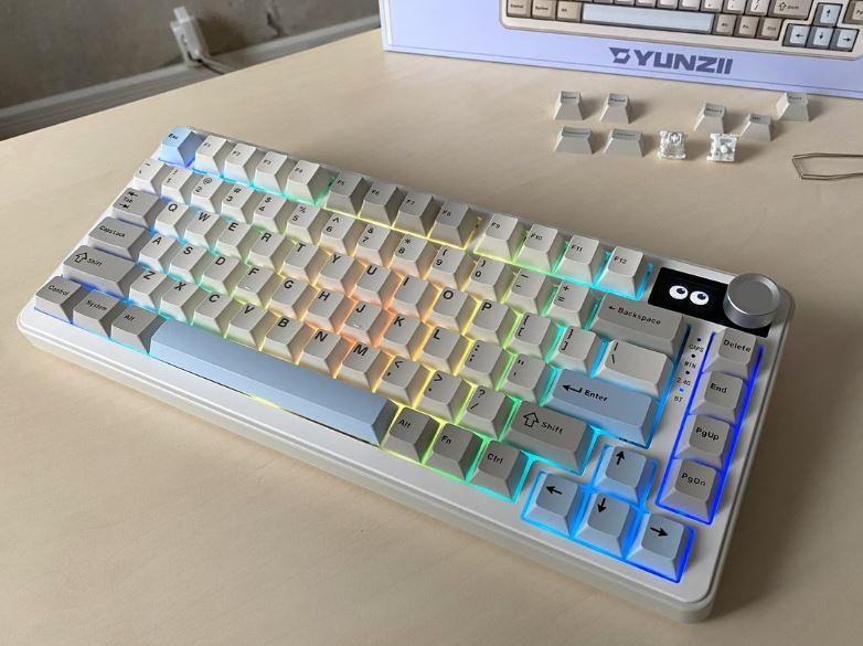 YUNZII B75 PRO Wireless Mechanical Keyboard,  75% Wireless Hot Swappable Gaming Keyboard with Five-Layer Padding&Knob, BT/2.4GHz/USB-C, RGB (Light Blue, LEOBOG Reaper Switch)