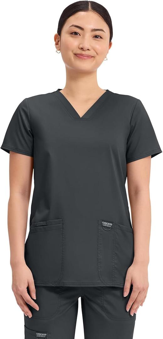 Cherokee Medical Women's Scrub Top V-Neck Modern Classic Fit with 3 Pockets, Ultra Soft and 2-Way Stretch Fabric - WW620 (S, Black)