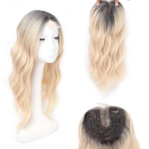Lumhun 18Inch Hair Toppers for Women with Thinning Hair, Heat Resistant Fibre Synthetic 6.5" x 6.5" Base, Curly Wavy Topper for Women (Ombre Blonde with Dark Root to Blonde, 18inch)