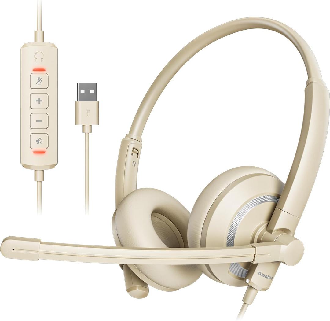 USB Headset with Microphone for PC Laptop - Headphones with Noise Cancelling Microphone for Computer,On-Ear Wired Office Call Center Headset for Boom Skype Webinars,Lightweight-Apricot USB Headset with Microphone for PC Laptop - Headphones with Noise Cancelling Microphone for Computer,On-Ear Wired Office Call Center Headset for Boom Skype Webinars,Lightweight-Apricot