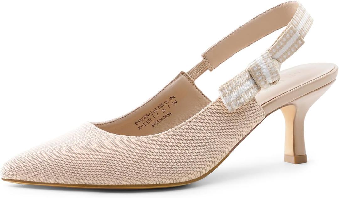 DREAM PAIRS Women's Kitten Heels Slingback Closed Toe Low Pumps Dress Bridal Elegant Wedding Casual Shoes, 7.5