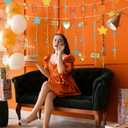 Showgirl Themed Birthday Decorations Pre Strung Glitter Showgirl Themed Birthday Banner Orange Hanging Photo Booth Backdrop for Popular Singer Party Supplies