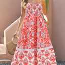 Gardenwed Women's Floral Print Maxi Dress,Spaghetti Strap Smocked Bodice A-Line Sundress with Pockets (XXL)