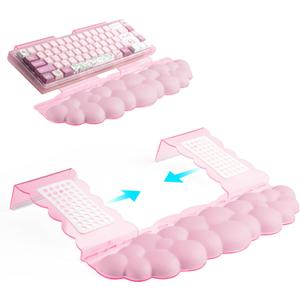 Ergonomic Keyboard Wrist Rest, Adjustable Tilt Stand Combo, Pink Acrylic Cloud Comfort Wrist Support, Customizable Width Riser for Home, Office Desk - Portable Comfortable Typing (Pink)