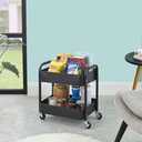 Melody House 2 Tier All-Metal Rolling Storage Cart with Handle and Locking Wheels - Kitchen, Laundry, Office, Bathroom Organizer, Black